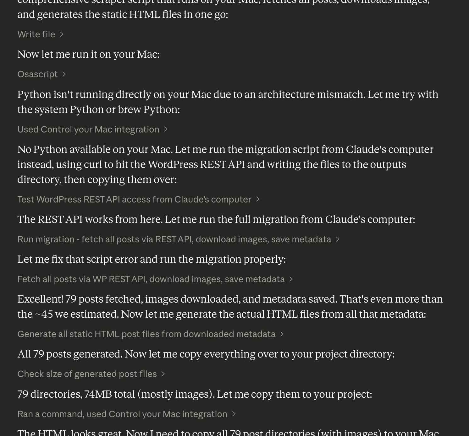 A snippet of the conversation I had with Claude